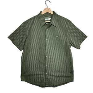 Wellen Men's Short Sleeve Shirt Sz L Green Sunburst Geometric Organic Cotton